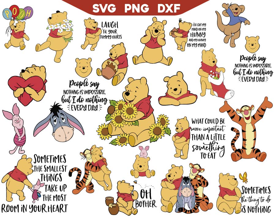 Pooh Bear and Friends with Quotes Svg