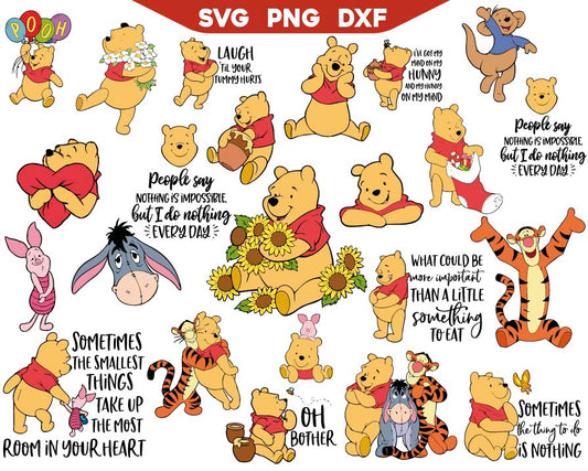 Pooh Bear and Friends with Quotes Svg