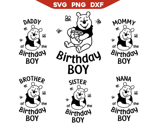 Pooh Birthday Boy Svg Outline Bundle