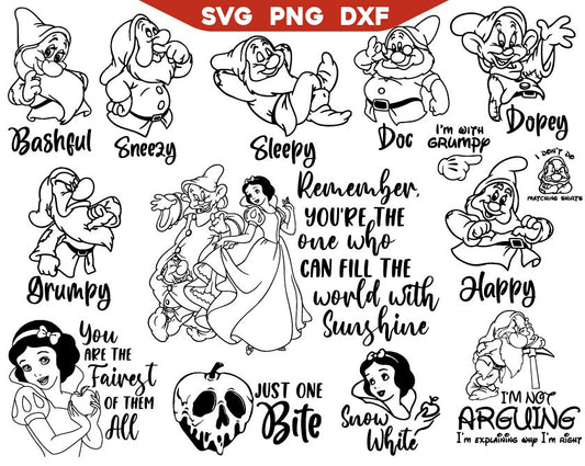 Seven Dwarfs and Snow White Svg Bundle