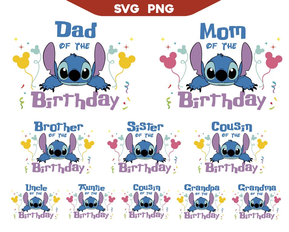 Stitch Birthday Family Svg Png