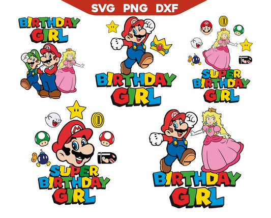 Super Birthday Mario Bros Girl Svg Png Pack