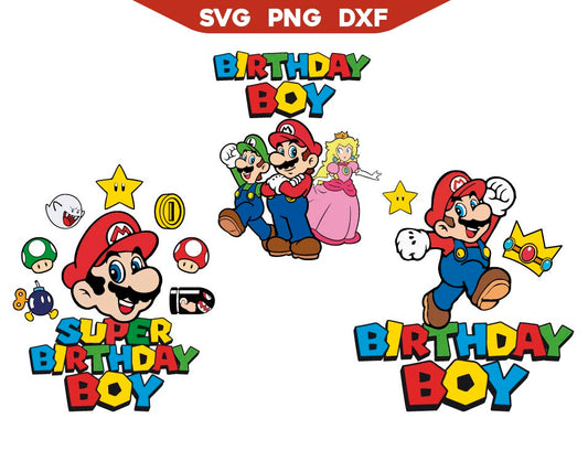 Super Birthday Mario Bros for Kids Svg Png