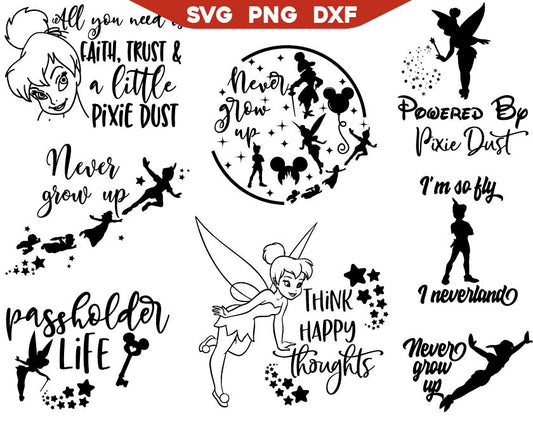Tinker Bell Powered By Pixie Dust Svg, Never Grow Up Svg