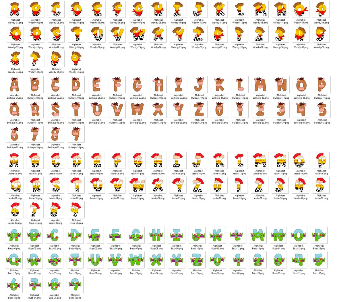 Toy Story Doodle Letters Png Bundle, Toy Story Alphabet Png