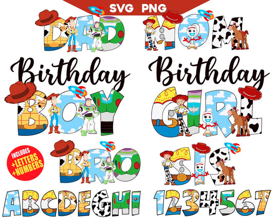Toy Story Birthday Svg Design Bundle, Toy Story font Svg Png
