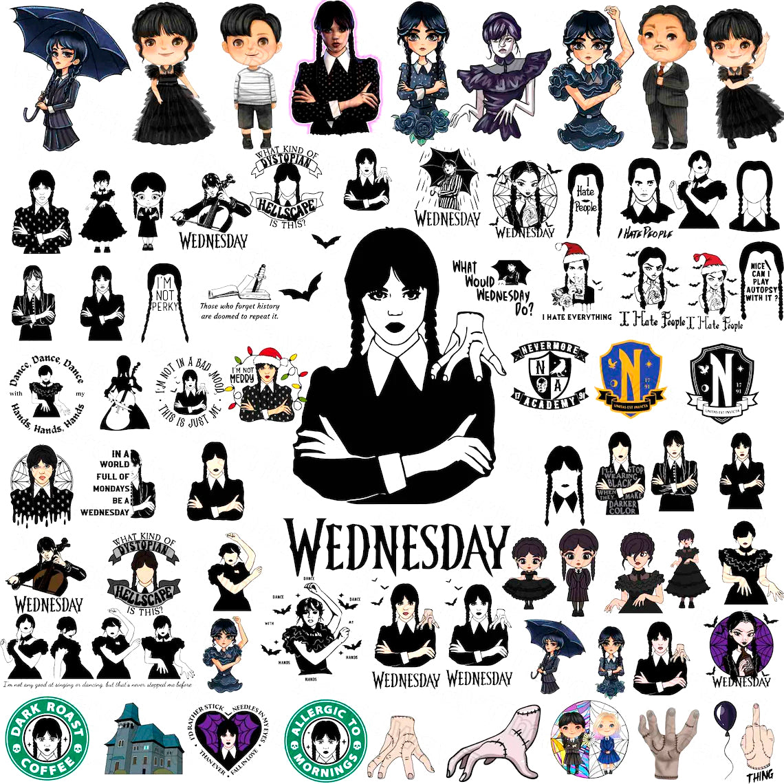 Bundle Wednesday Svg Png, Merlina Addams Svg, Addams Family Svg
