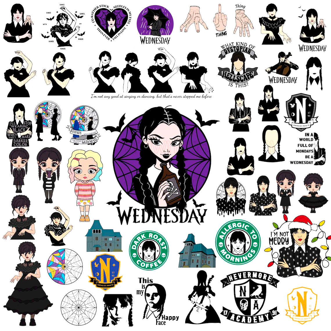 Bundle Wednesday Svg Png, Merlina Addams Svg, Addams Family Svg