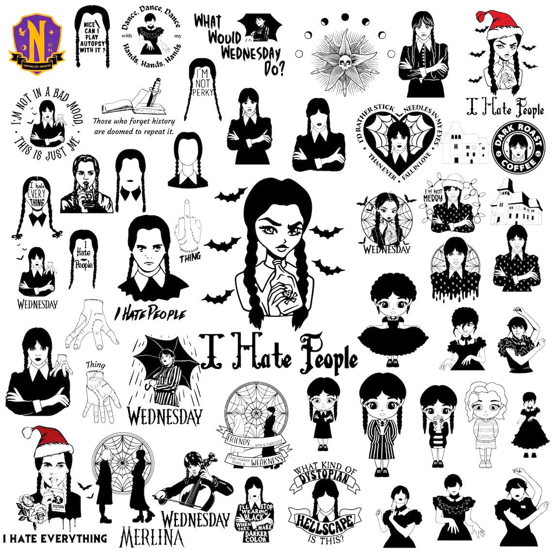 Bundle Wednesday Svg Png, Merlina Addams Svg, Addams Family Svg
