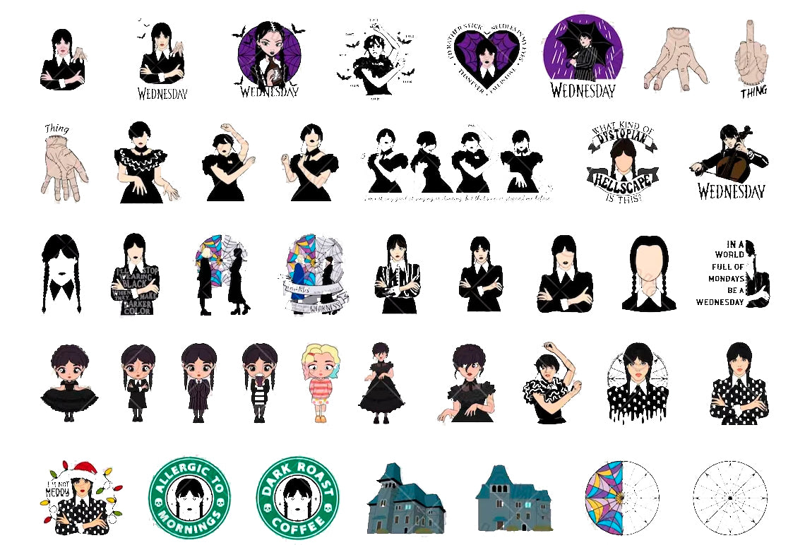 Bundle Wednesday Svg Png, Merlina Addams Svg, Addams Family Svg