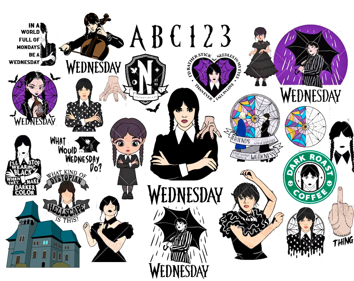 Bundle Wednesday Svg Png, Merlina Addams Svg, Addams Family Svg